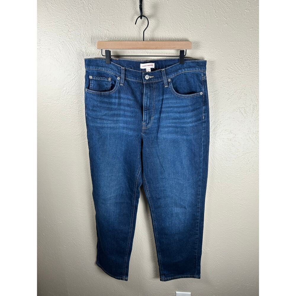 Lucky Brand Jeans Women's Size 14 Boy Mid Rise Relaxed Straight Denim Dark Wash - Picture 4 of 10